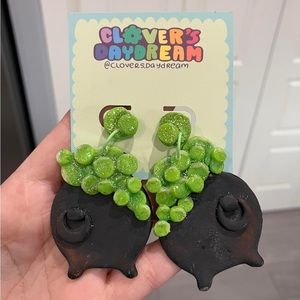 Glow in the dark polymer clay cauldron Halloween earrings